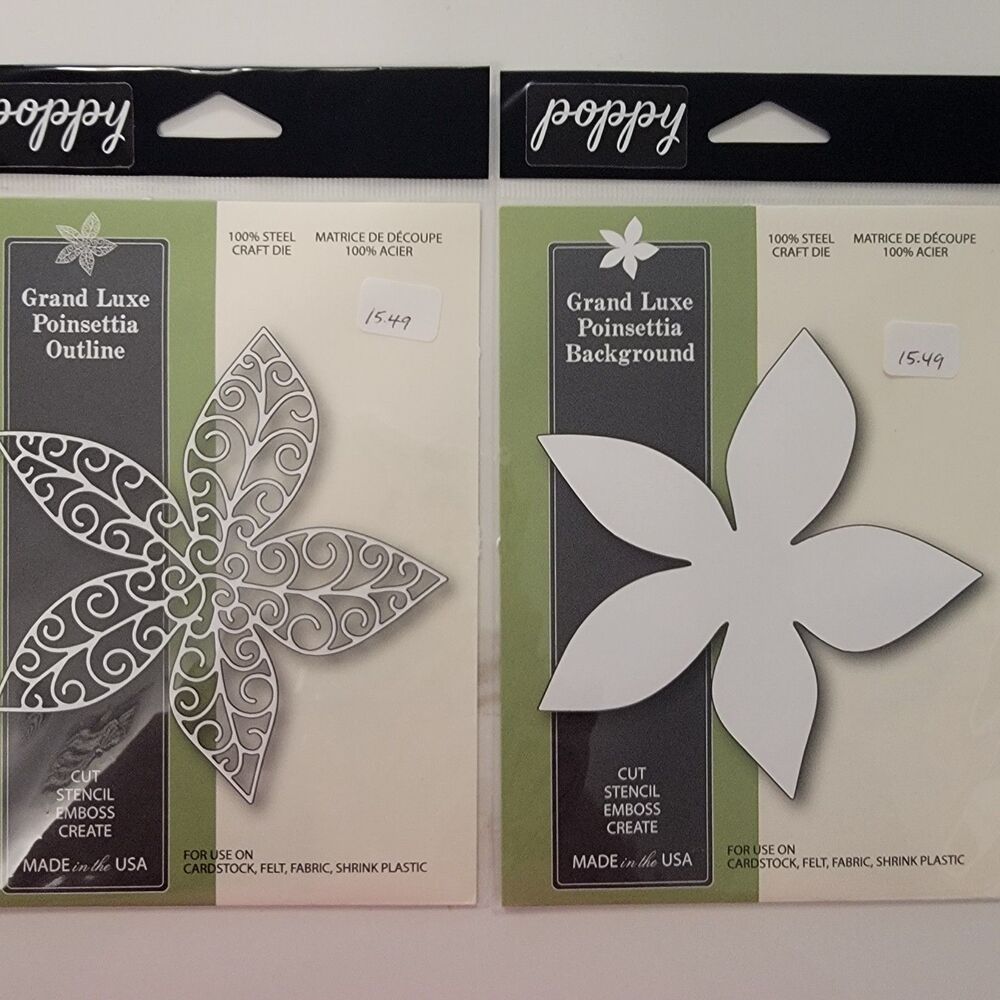 Poppy GRAND LUXE POINSETTIA OUTLINE & BACKGROUND Steel Craft Dies Lot of 2 NEW